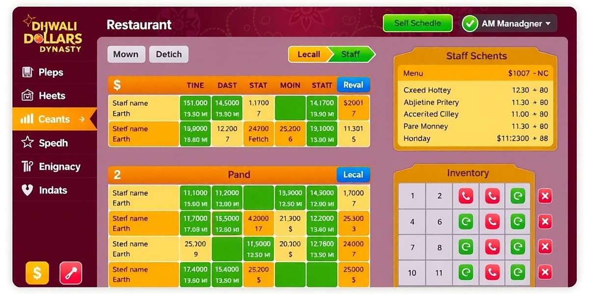 Dhaba Dollars Dynasty - Restaurant Management Interface Dhaba Dollars Dynasty restaurant management screen showing menu planning, staff schedules, and inventory management
